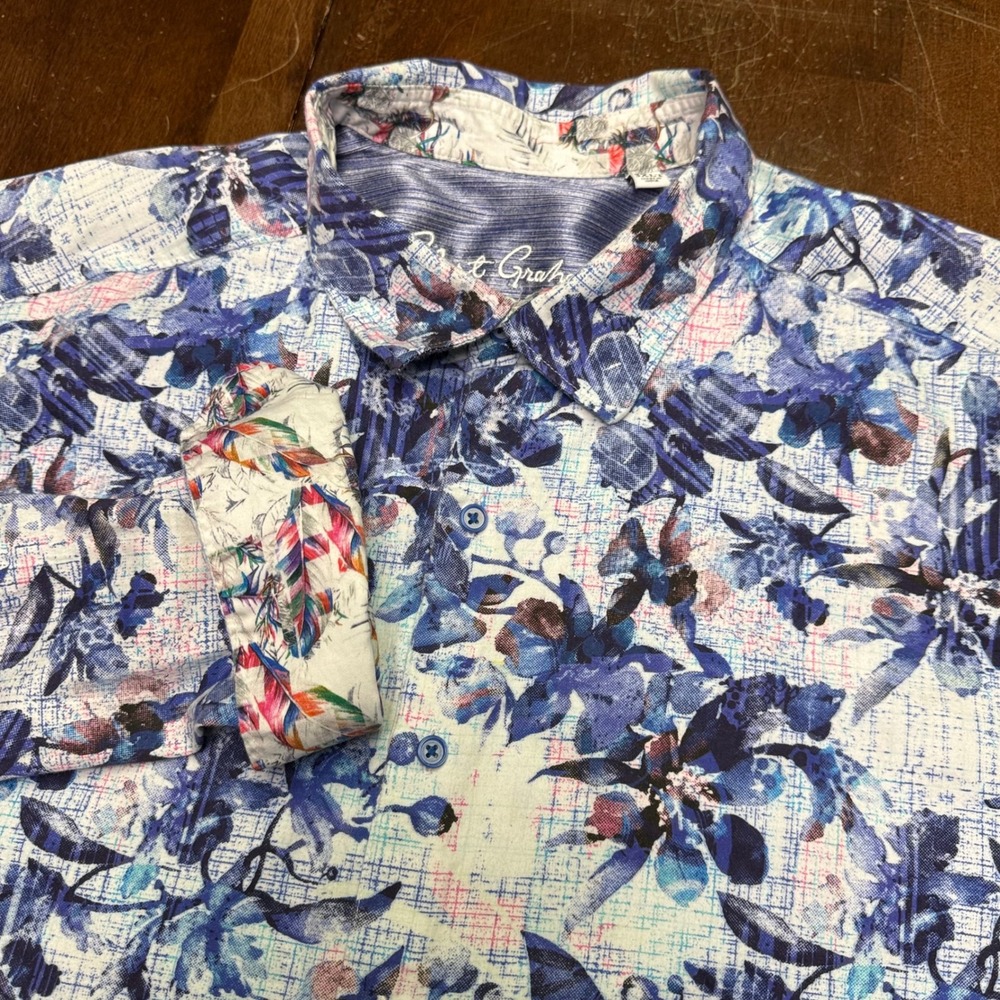 Robert Graham Button Down Shirt Mens 3XLT Blue Floral Long Sleeve Stretch